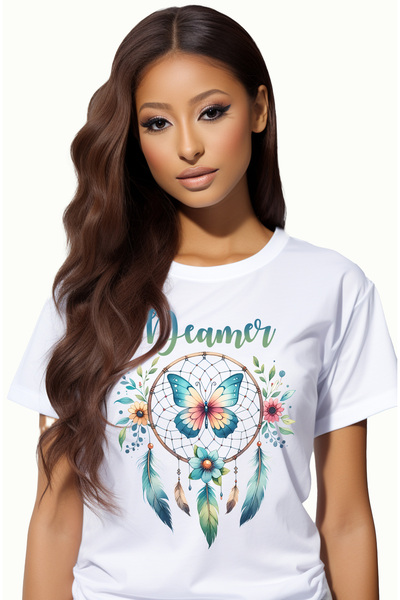StoryGift Romania Tricou Femei cu un fluture cu mesajul "Dreamer", ilustratie...
