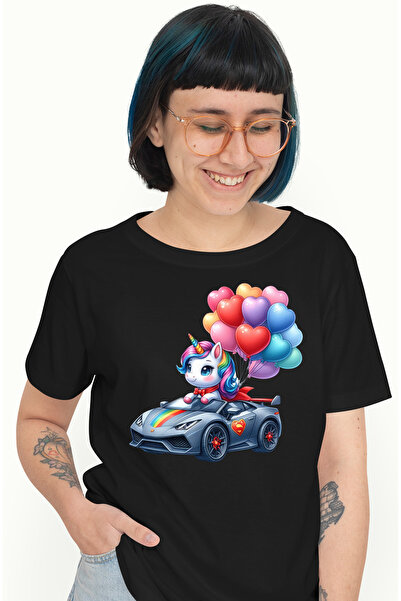 StoryGift Romania Tricou Femei cu un unicorn care conduce un Lamborghini, ilu...