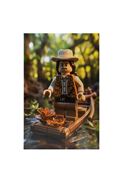 StoryGift Romania Tablou Canvas: Indiana Jones Lego Minifigurina In Barca Cu Nuferi Portocali Pe Lac Cu Palarie
