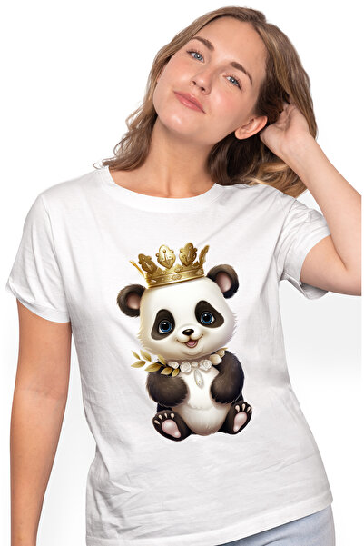 StoryGift Romania Tricou Femei cu un ursulet Panda care poarta o coroana rega...