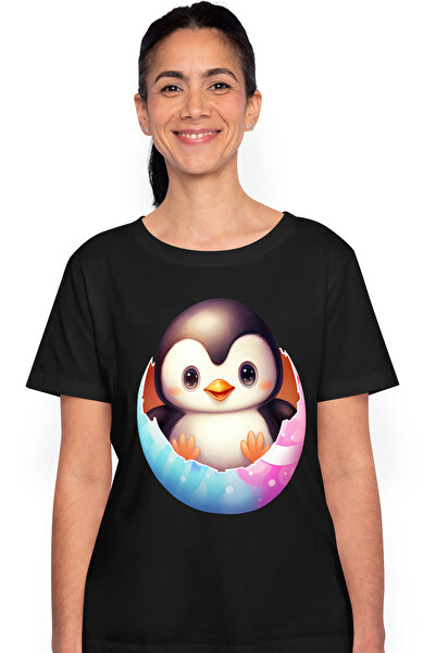 StoryGift Romania Tricou Femei cu un pinguin vesel, ilustratie, iese dintr-un...