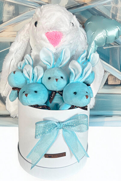 Solemia Özel Kututusunda; 45 Cm Beyaz Tavşan, 5'li Tavşancıklar Ve Folyo Kalp...