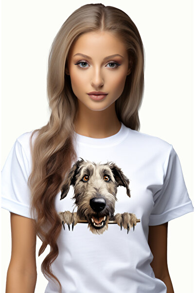 StoryGift Romania Tricou Femei cu un caine vesel care se uita peste gard, ilu...