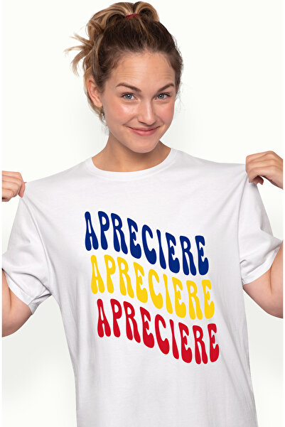 StoryGift Romania Tricou Femei Cuvantul Apreciere, in Culorile Steagului Roma...