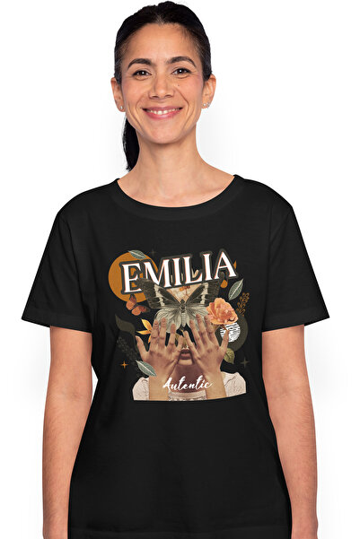 StoryGift Romania Tricou Femei Cu Numele Emilia, Colaj Fata, Fluture, Flori, ...