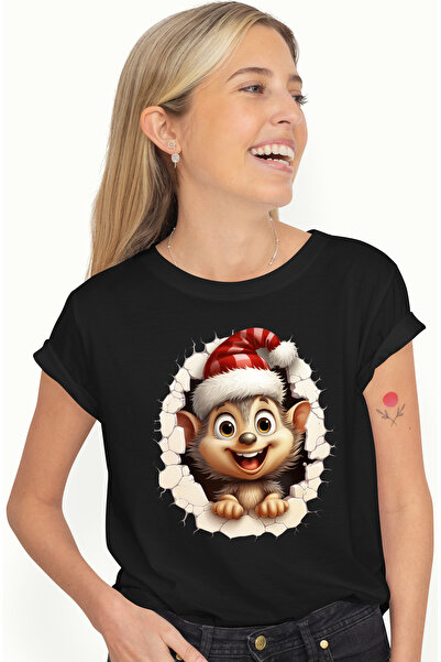 StoryGift Romania Tricou Femei cu un animalut vesel care scoate capul printr-...