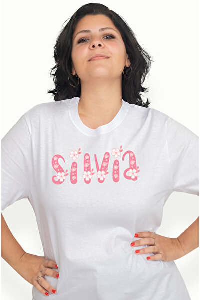 StoryGift Romania Tricou Femei Cu Numele Silvia, Flori, Colorat, Roz, Dragut, cu imprimeu pe Fata WHT_L