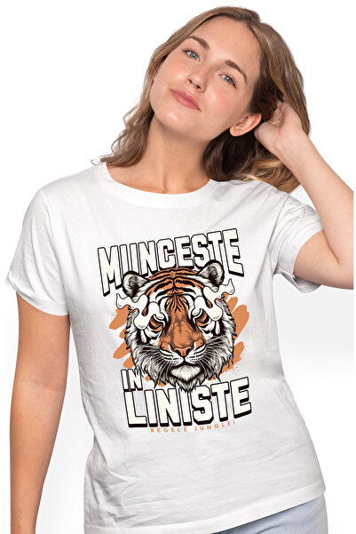 StoryGift Romania Tricou Femei Munceste in liniste-Tigru, cu imprimeu pe Fata...