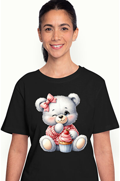 StoryGift Romania Tricou Femei cu un ursulet care are o briosa, ilustratie, f...