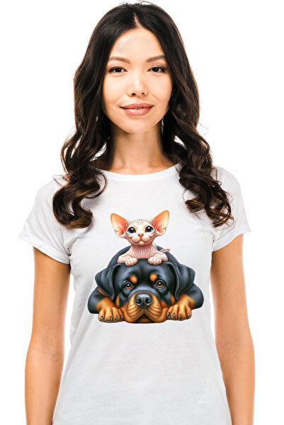 StoryGift Romania Tricou Femei cu 2 caini, ilustratie, prieteni, animale, int...