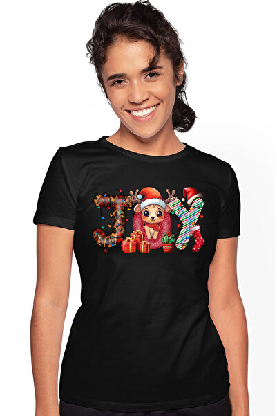 StoryGift Romania Tricou Femei cu un ren micut cu mesajul "Joy", Craciun feri...