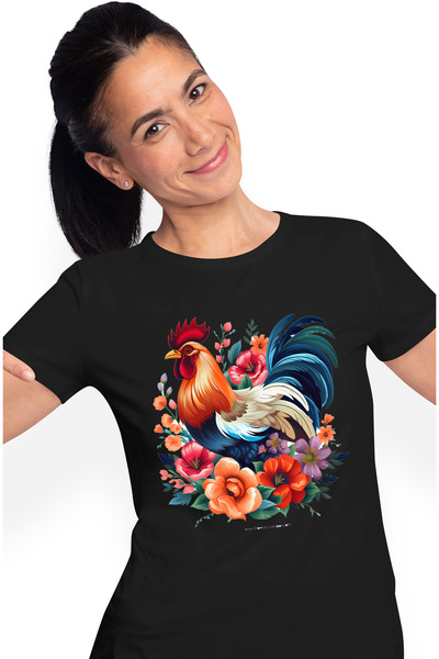 StoryGift Romania Tricou Femei cu un cocos care are multe flori in jur, natur...