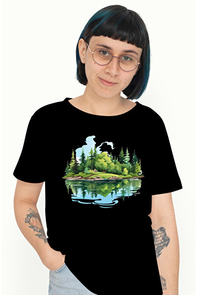 StoryGift Romania Tricou Femei cu un peisaj din natura, ilustratie, padure, l...
