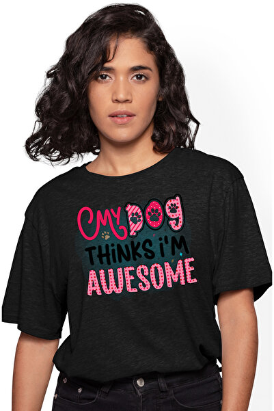 StoryGift Romania Tricou Femei cu mesajul "My Dog Thinks I'm Awesome", caine,...