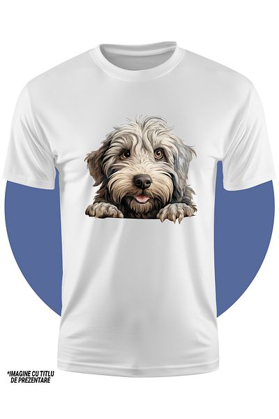StoryGift Romania Tricou Copii Cu Un Catel Blanos Fericit, Ilustratie, Asteapta Sa Se Joace Cu Stapanul, Alb