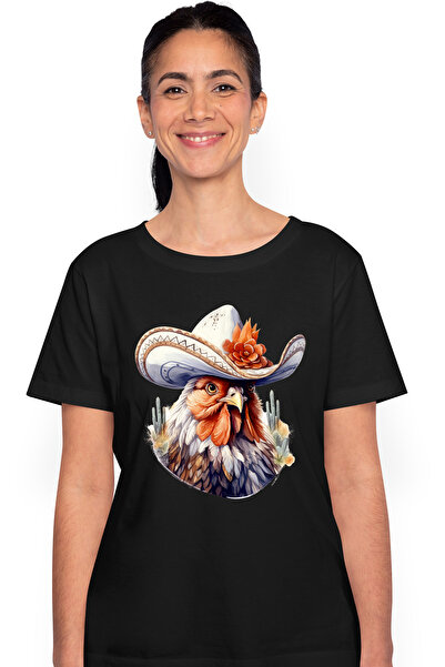 StoryGift Romania Tricou Femei cu un cocos cu palarie de cowboy, ilustratie, ...