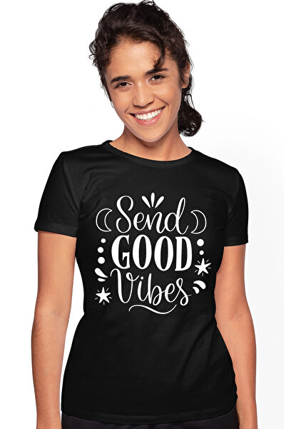 StoryGift Romania Tricou Femei cu mesajul in engleza "Send good vibes" - trim...