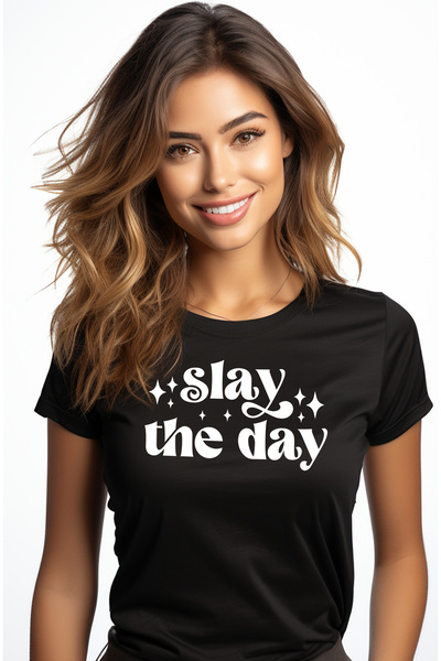 StoryGift Romania Tricou Femei cu mesajul "Slay the day" - ucide ziua fa ceva...