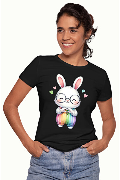 StoryGift Romania Tricou Femei cu un iepuras alb cu ochelari, ilustratie, fer...