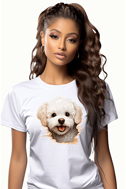 StoryGift Romania Tricou Femei cu un catel alb bucuros, ilustratie, scoate ca...