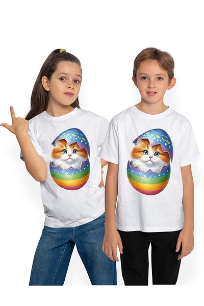 StoryGift Romania Tricou Copii Cu O Pisicuta Surprinsa Care Iese Dintr-un Ou Spart, Ilustratie, Curioasa, Ui