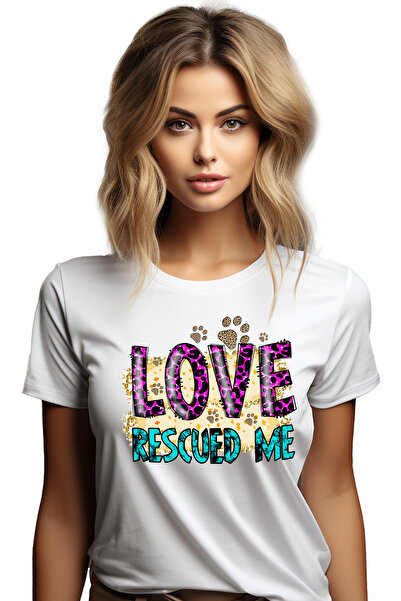 StoryGift Romania Tricou Femei cu mesajul "Love Rescued Me", caine, animal de...