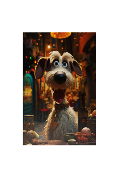 StoryGift Romania Tablou Canvas: Portret Nocturn Câine La Cină În Oraș Cu Limba Scoasă Și Medalion Pictura Digita