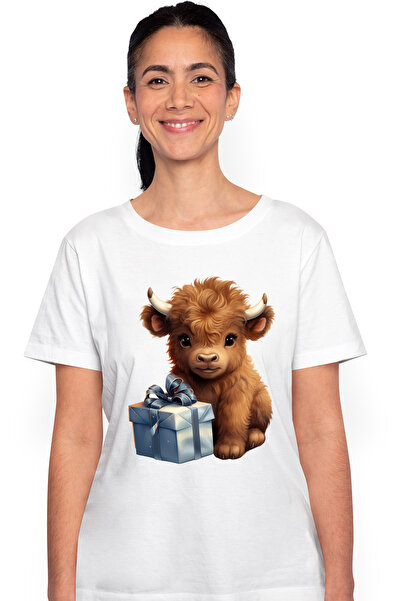 StoryGift Romania Tricou Femei cu un pui de zimbru care are un cadou, ilustratie, a fost cuminte, WHT_L