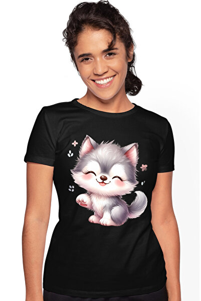 StoryGift Romania Tricou Femei cu un pui de lup foarte vesel, ilustratie, in ...