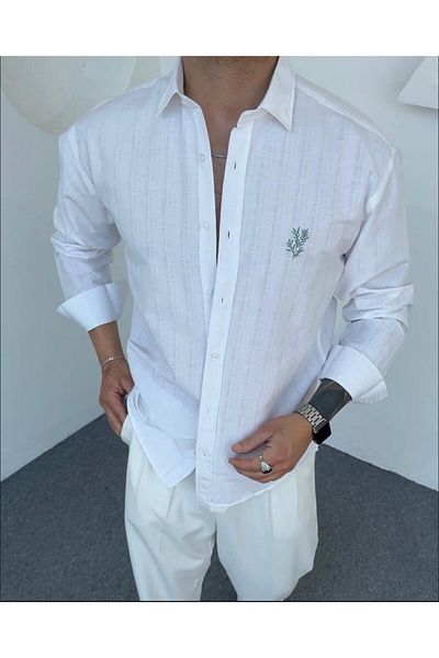 DEFES Cotton Embroidered Long Sleeve Men's Shirt