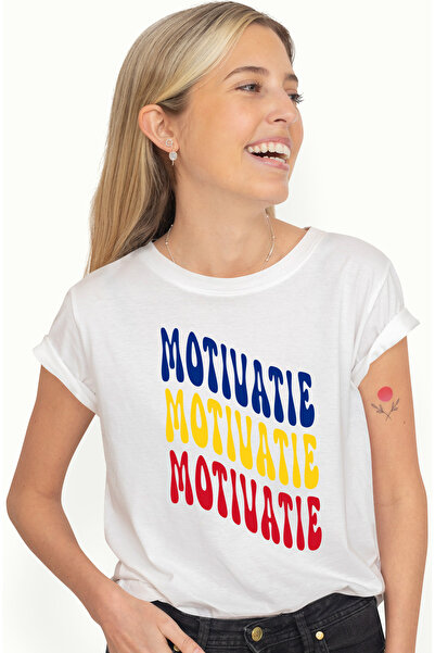 StoryGift Romania Tricou Femei Cuvantul Motivatie, in Culorile Steagului Roma...