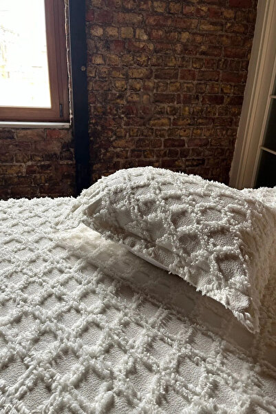 KAYALI HOME Bohem Tek Kişilik Yatak Örtüsü Ekru