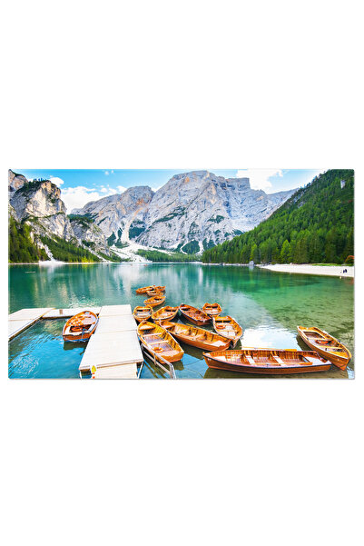 StoryGift Romania Tablou Canvas Barci Pe Lacul Braies In Muntii Dolomiti Pauz...