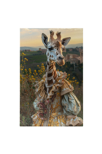 StoryGift Romania Tablou Canvas Girafa Tanara In Rochie Medievala In Campul C...