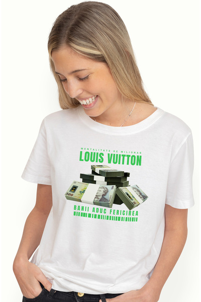 StoryGift Romania Tricou Femei Louis Vuitton - Banii Aduc Fericirea, cu impri...
