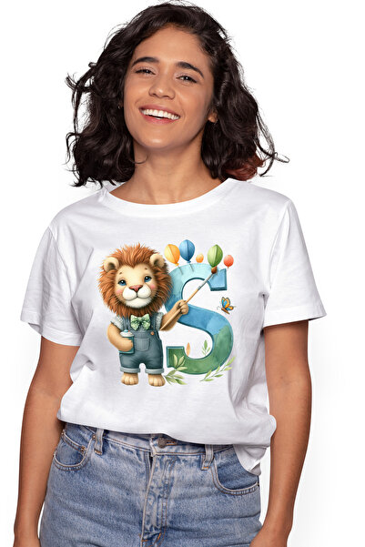 StoryGift Romania Tricou Femei cu un leu vesel, ilustratie, a pictat litera "...