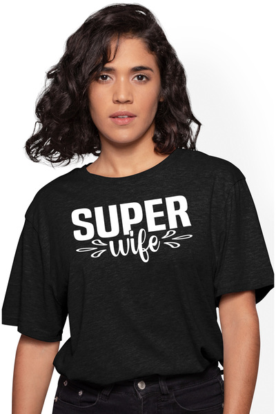 StoryGift Romania Tricou Femei pentru o sotie de nota 10 cu mesajul "Super wife" cu imprimeu pe F BLK_L