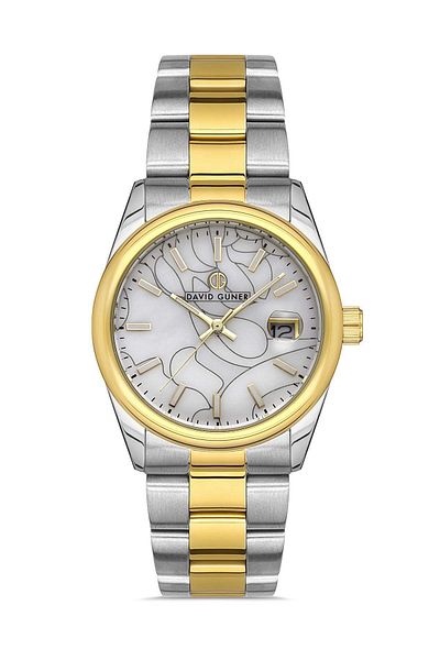 DAVID GUNER Yellow White Coated Women's Wristwatch with Calendar - Dg-8384La-D1