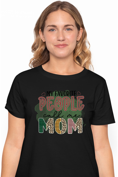 StoryGift Romania Tricou Femei cu mesajul "My favorite people call me mom", ilustratie, familie, r BLK_L