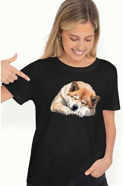 StoryGift Romania Tricou Femei cu un caine Chow Chow care doarme, ilustratie, somn, ora de culcare BLK_L