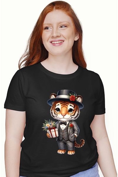 StoryGift Romania Women's T-shirt with a tiger, illustration, hat, gift, popcorn, but for love BLK_M