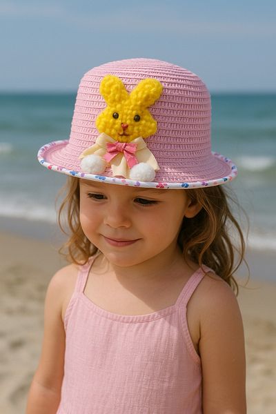 LAGRANZE Baby Girl 1-3 Years Old Summer Straw Children's Hat with Toys