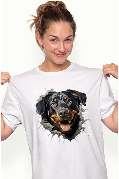 StoryGift Romania Tricou Femei cu un catel Rottweiler bucuros, scoate capul p...
