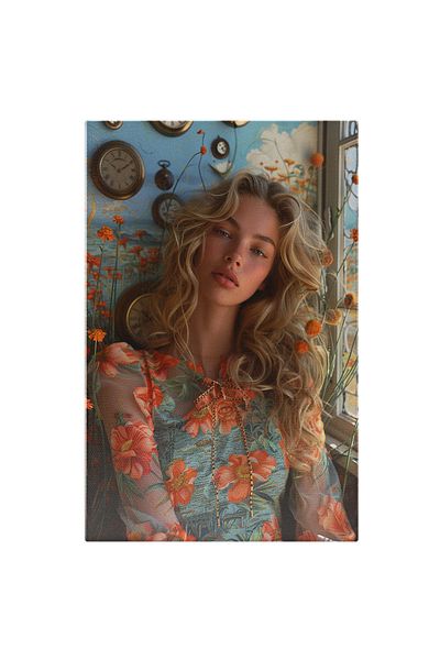 StoryGift Romania Tablou Canvas Flori Și Organza Simfonie Vestimentară Femeie Îmbrăcată În Rochie Florală , Pictu