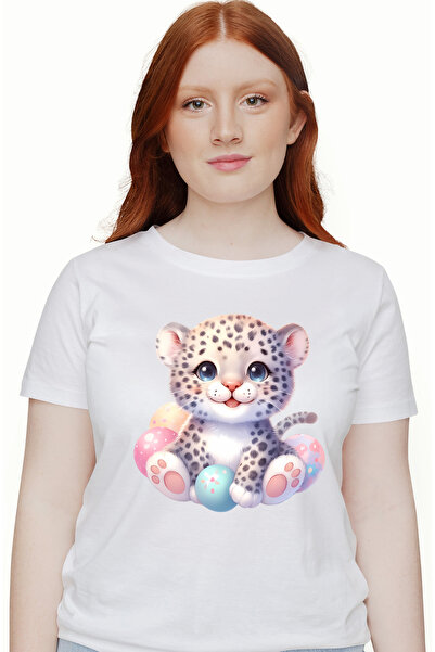 StoryGift Romania Tricou Femei cu un pui de jaguar vesel, ilustratie, oua vop...