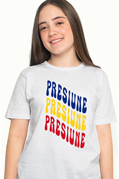 StoryGift Romania Tricou Femei Cuvantul Presiune, in Culorile Steagului Roman...