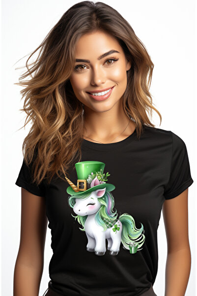 StoryGift Romania Tricou Femei cu un unicorn care poarta o palarie verde, ilu...