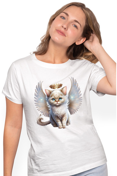 StoryGift Romania Tricou Femei cu o pisicuta alba care are niste aripi specta...