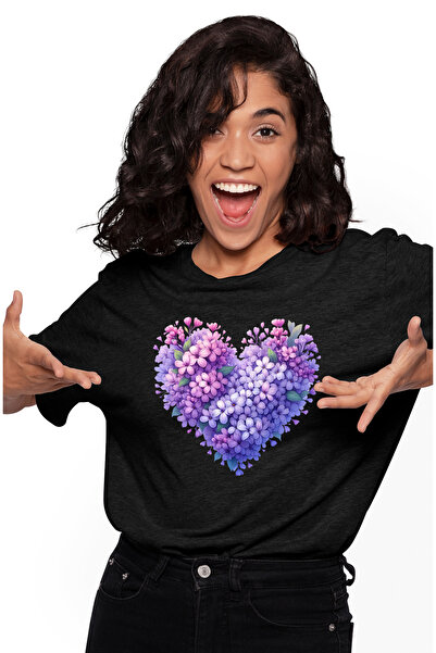 StoryGift Romania Tricou Femei cu o inima facuta din floricele de liliac, ilu...