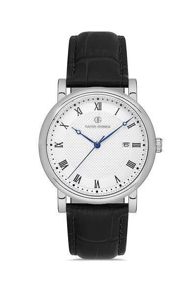 DAVID GUNER Men's Black Original Leather Band Wristwatch - Dg-8671Gb-J1J